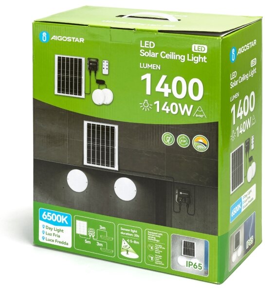 Aigostar - Set 2x plafoniere solari a LED 3,7 V 12000 mAh IP65 + telecomando