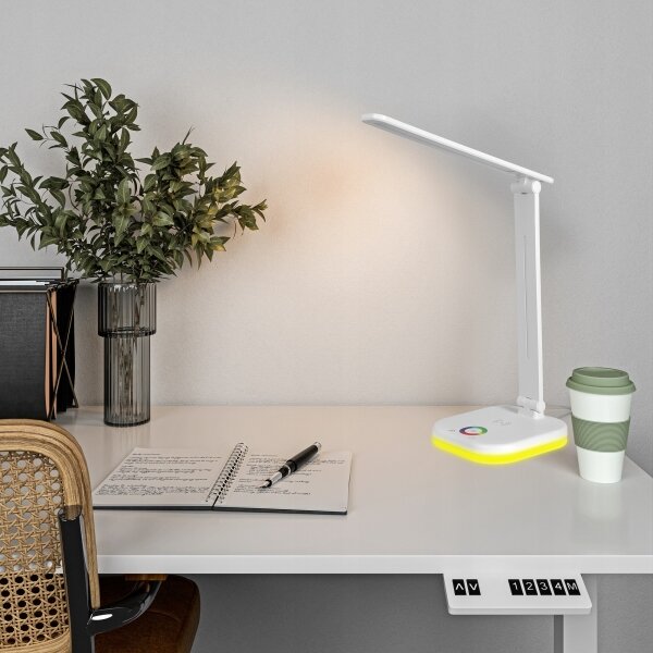 Lampada da tavolo LED RGBW dimmerabile con ricarica wireless LED/7W/5V USB bianca