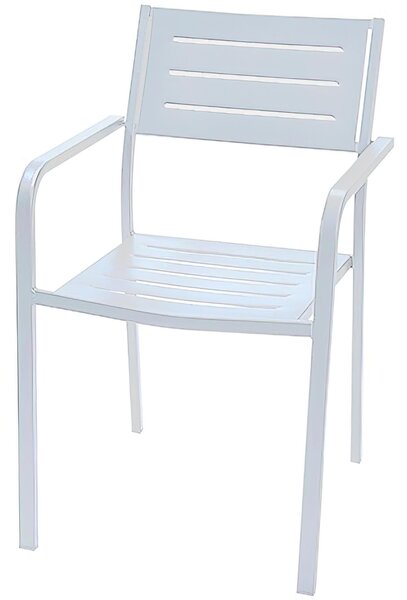 Set 2 sedie da giardino impilabili DORIO 2 in acciaio pre-zincata Verniciatura poliestere, 66x56xh97 cm, peso 14.6 kg, prodotto in italia, 100 x 100 riciclabile colore bianco