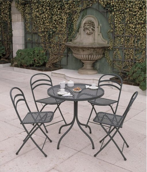 Set Tavolo Da Giardino Bistrot da 80 cm con 4 Sedie richiudibili flipper Dimensioni Tavolo 80xh75 cm - Peso 19 kg struttura in trattato antiruggine 100x100 riciclabile colore grigio antracite