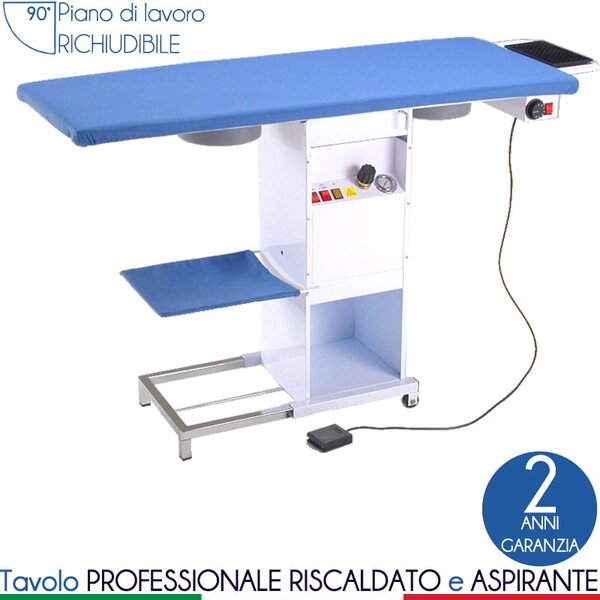 Tavolo da stiro rettangolare piano 129X51 cm. riscaldato ed aspirante. regolazione temperatura piano con termostato