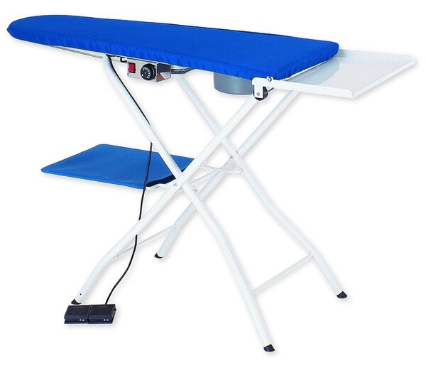 Asse da stiro aspirante riscaldato e soffiante 112x42xh85-90 max cm dotato di due motori e di una pedaliera