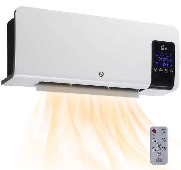 HOMCOM Termoventilatore da Parete Oscillatorio per Casa e Ufficio con Timer 24h e 2 Modalità di Riscaldamento, 54.5x12x21.5 cm, Bianco