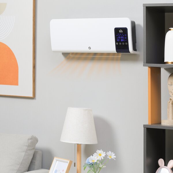 HOMCOM Termoventilatore da Parete Oscillatorio per Casa e Ufficio con Timer 24h e 2 Modalità di Riscaldamento, 54.5x12x21.5 cm, Bianco