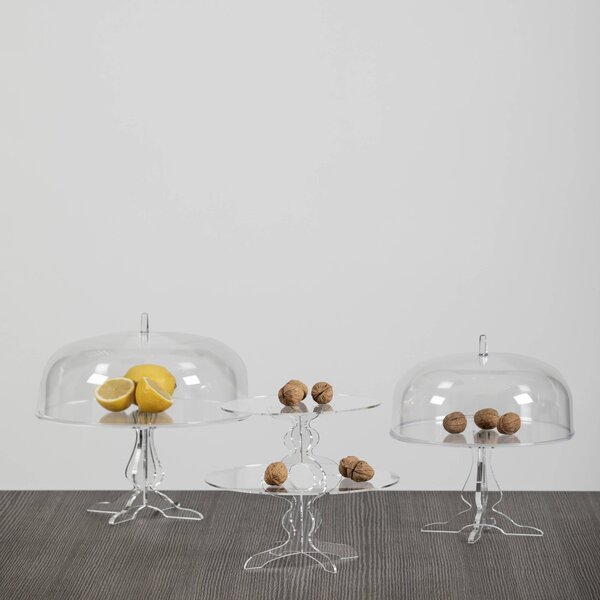 Alzata piccola con campana like water trasparente incolore, dimensioni h28x28x15-25 cm, peso 0,835 kg, spessore 4 mm