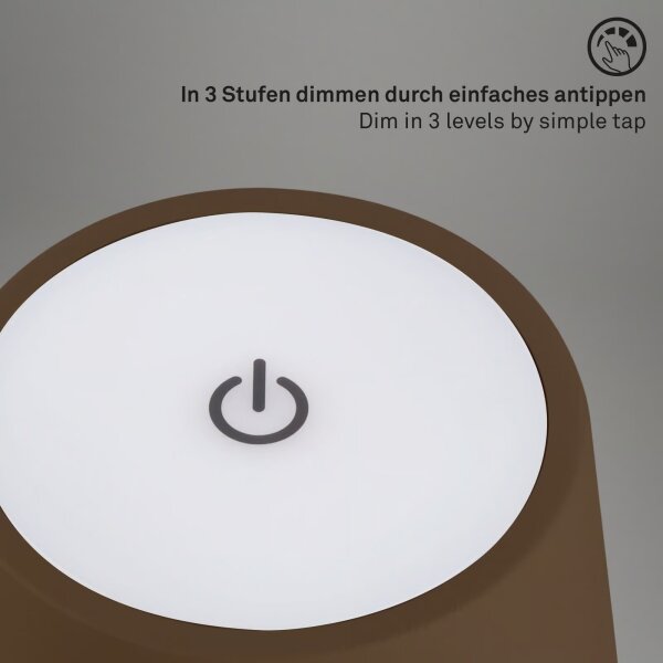 Brilo - Lampada da tavolo LED ricaricabile a sfioramento KIKI LED/2,6W/5V IP44 2600 mAh marrone