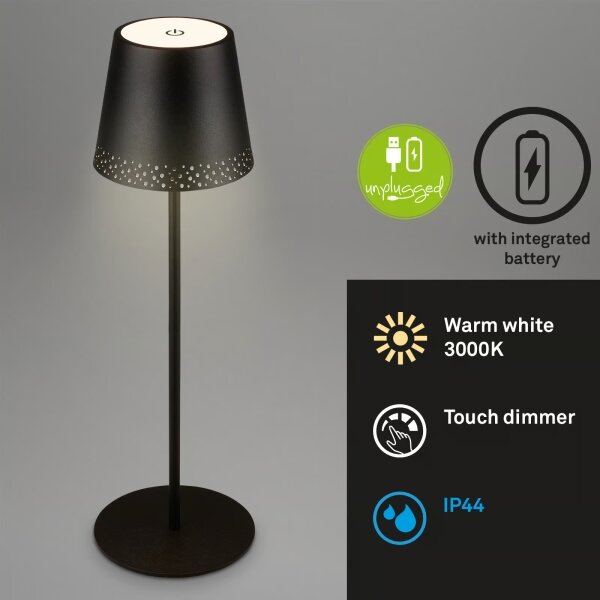 Brilo - Lampada da tavolo ricaricabile LED a sfioramento KIKI LED/2,6W/5V IP44 2600 mAh nera