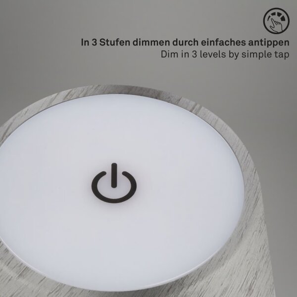 Brilo - Lampada da tavolo ricaricabile a LED a sfioramento KIKI, LED 2,6W/5V, IP44, batteria 2600 mAh, argento