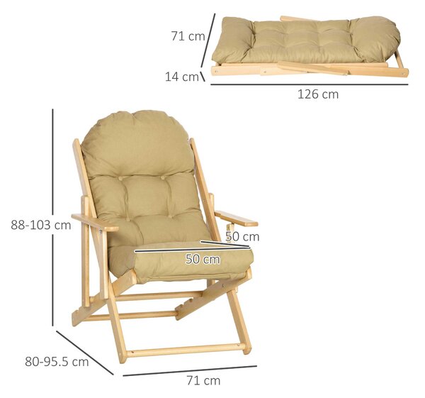 HOMCOM Sedia per Soggiorno Pieghevole con Braccioli e Cuscino, in Legno di Faggio e Tessuto, 71x89x96 cm, Marrone