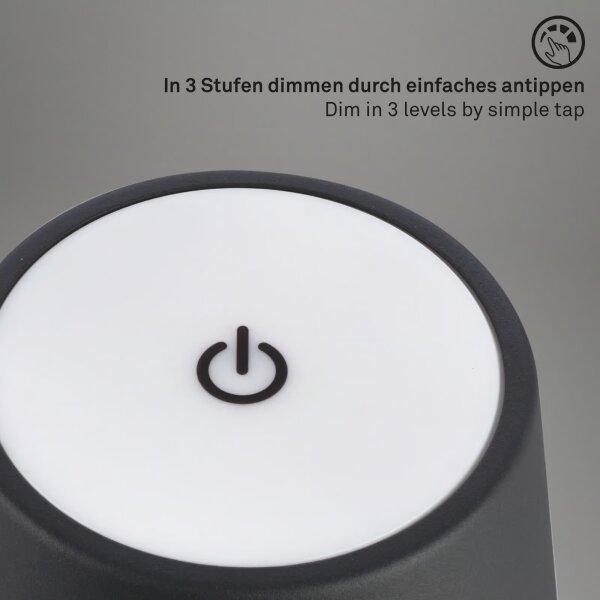 Brilo - Lampada da tavolo ricaricabile LED a sfioramento KIKI LED/2,6W/5V IP44 2600 mAh nera