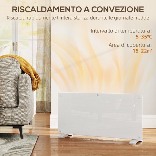 HOMCOM Stufetta Elettrica a Convezione 2000W Temperatura Regolabile, Riscaldatore con Telecomando, Timer 24h e Settimanale, Bianco | Aosom Italy