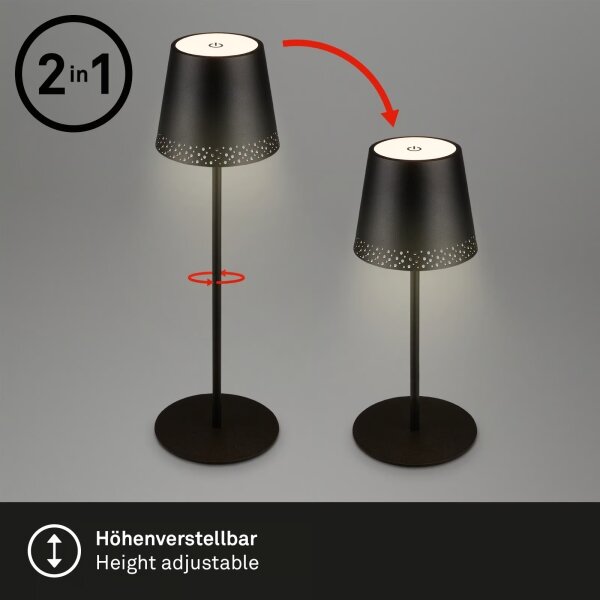 Brilo - Lampada da tavolo ricaricabile LED a sfioramento KIKI LED/2,6W/5V IP44 2600 mAh nera
