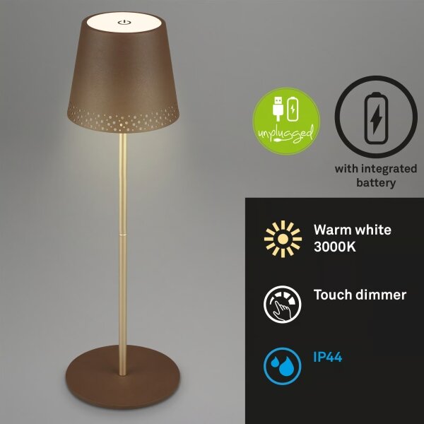 Brilo - Lampada da tavolo LED ricaricabile a sfioramento KIKI LED/2,6W/5V IP44 2600 mAh marrone