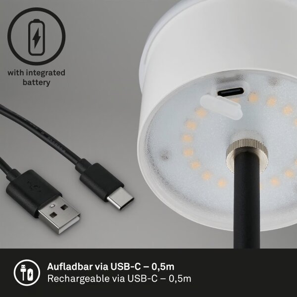 Brilo - Lampada da tavolo ricaricabile a LED a sfioramento KIKI, LED 2,6W/5V, IP44, batteria 2600 mAh, argento
