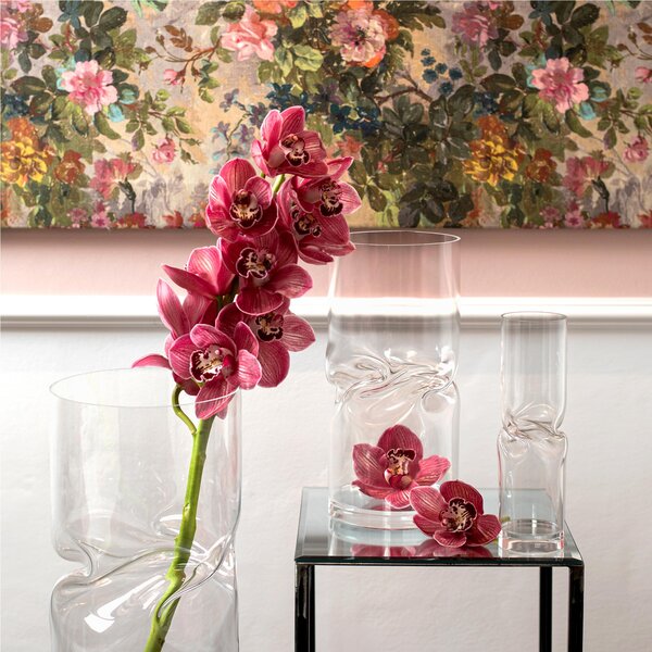 Vaso Portafiori di arredo in cristallo acrilico Bloom Small diametro 7xh25 cm contenitore trasparente incolore, spessore 5 mm