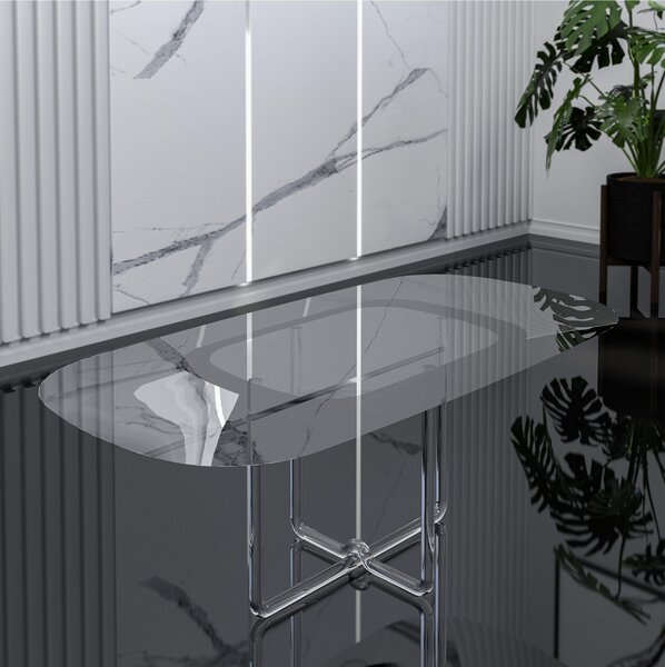 Tavolino Rettangolare Essence Forma svasato 80x40xh33cm - peso 9,12 kg realizzato in plexiglas Curvato a Caldo Spessore 15/20 mm