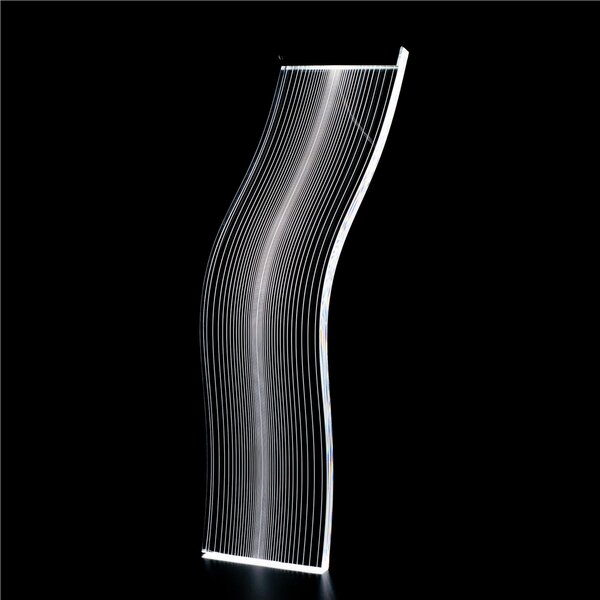 Lampada da tavolo Design HILL dalle linee ondulate 42x11xh 8 cm Lampada leggera dalla luce soffusa illuminata con una strip led in cristallo acrilico