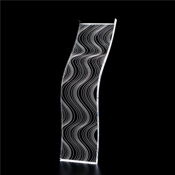Lampada da tavolo Design HILL dalle linee ondulate 42x11xh 8 cm Lampada leggera dalla luce soffusa illuminata con una strip led in cristallo acrilico
