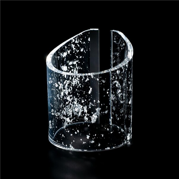 Lampada da tavolo in cristallo acrilico Wave Small 17x17xh 20 cm realizzata con un�unica lastra di cristallo acrilico piegata a mano, con foglie Argento