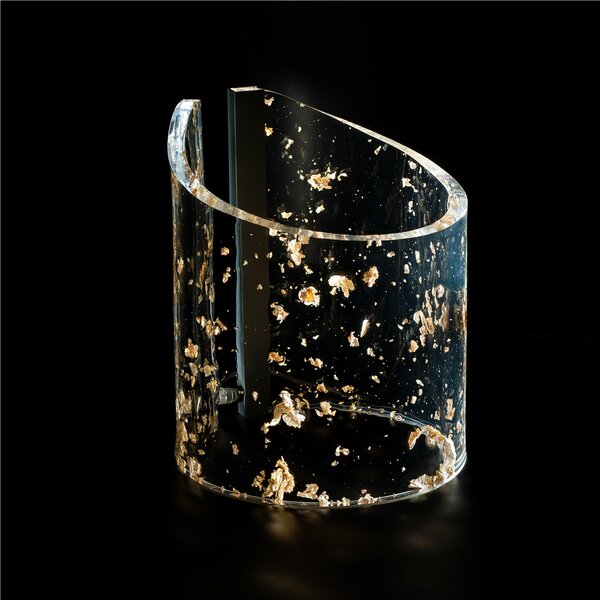 Lampada da tavolo in cristallo acrilico Wave Small 17x17xh 20 cm realizzata con un�unica lastra di cristallo acrilico piegata a mano, con foglie Oro