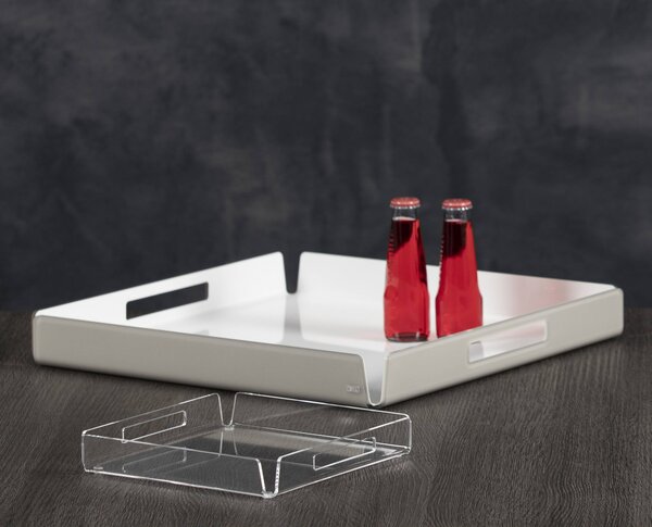 Vassoio quadrato in cristallo acrilico BIG Like water, Dimensioni 30x30xH5 cm, spessore 5 mm trasparente utile per tazzine pasticcini dolci aperitivi bianco satinato