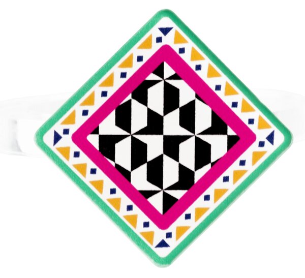 Allaccia tovaglioli ROMBO in cristallo acrilico trasparente con base stampata set da 6 pz 4x4xh5,5 cm decoro ETHNIC Multicolor