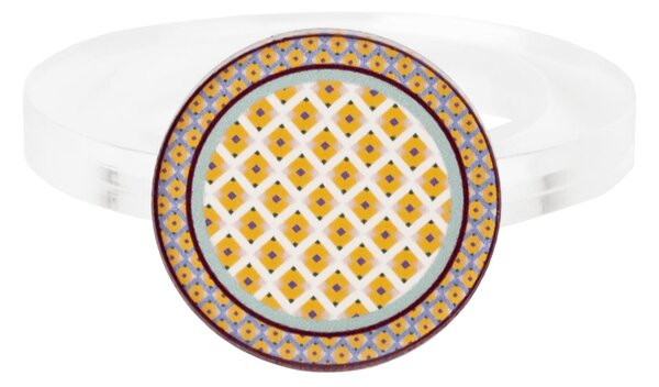 Allaccia tovaglioli ROMBO in cristallo acrilico trasparente con base stampata set da 6 pz 4x4xh5,5 cm decoro RAINBOW Multicolor