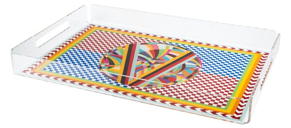 Vassoio Rettangolare Grande in cristallo acrilico RAINBOW DECOR dimensioni 45x31xh 5 cm, (adatto x 12 Bicchieri o 8 tazzine caffe con piattino) multicolor