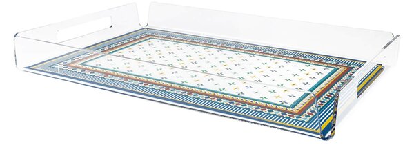 Vassoio Rettangolare Grande in cristallo acrilico FOULARD DECOR dimensioni 45x31xh 5 cm, (adatto x 12 Bicchieri o 8 tazzine caffe con piattino) multicolor
