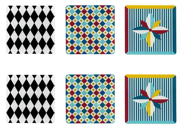 Sottobicchiere quadrato in plexiglas bicolore FOULARD 10x10 cm colore in cristallo acrilico trasparente con base stampata; set da 6 pz
