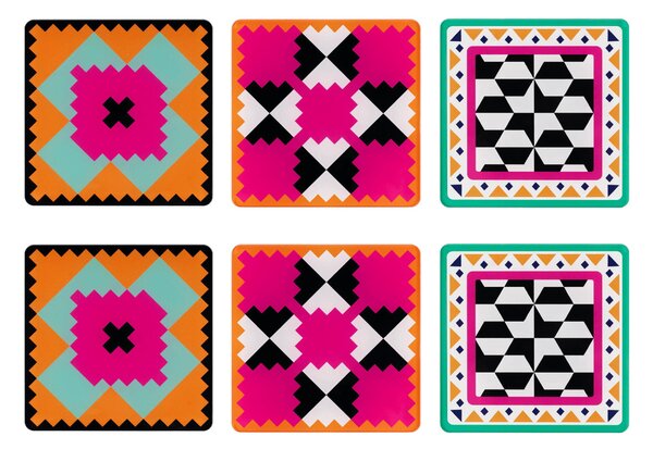 Sottobicchiere quadrato in plexiglas bicolore ETHNIC 10x10 cm colore in cristallo acrilico trasparente con base stampata; set da 6 pz