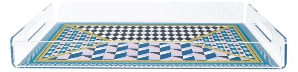Vassoio Rettangolare Grande in cristallo acrilico MODER DECOR dimensioni 45x31xh 5 cm, (adatto x 12 Bicchieri o 8 tazzine caffe con piattino) multicolor