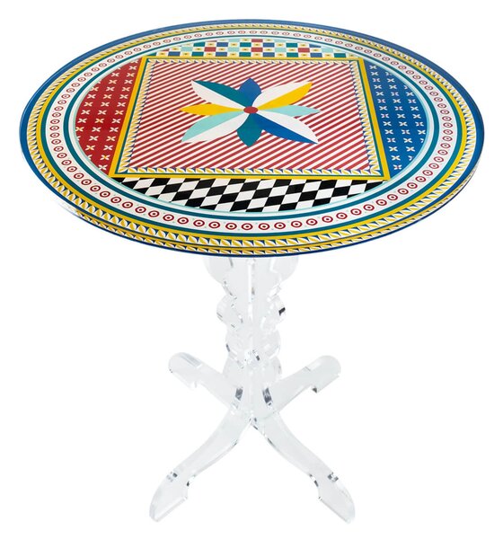 Tavolinetto rotondo FOULARD DECOR diametro 50xh55 cm spessore 12 mm in plexiglass spessore 12 mm multicolor