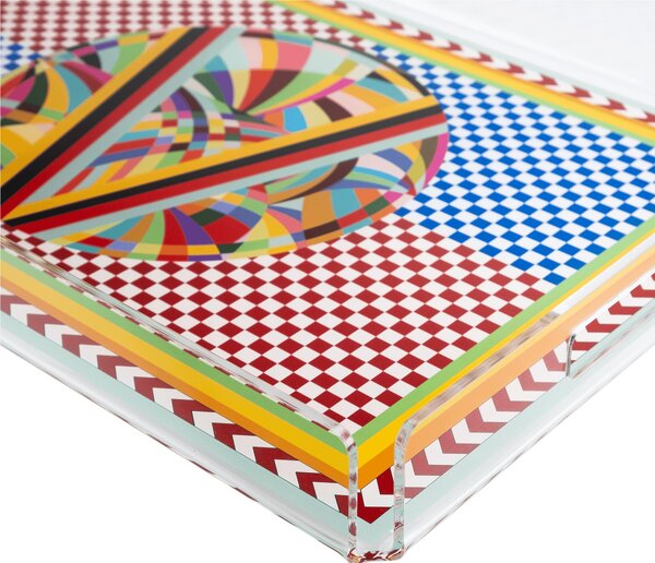 Vassoio Rettangolare Grande in cristallo acrilico RAINBOW DECOR dimensioni 45x31xh 5 cm, (adatto x 12 Bicchieri o 8 tazzine caffe con piattino) multicolor