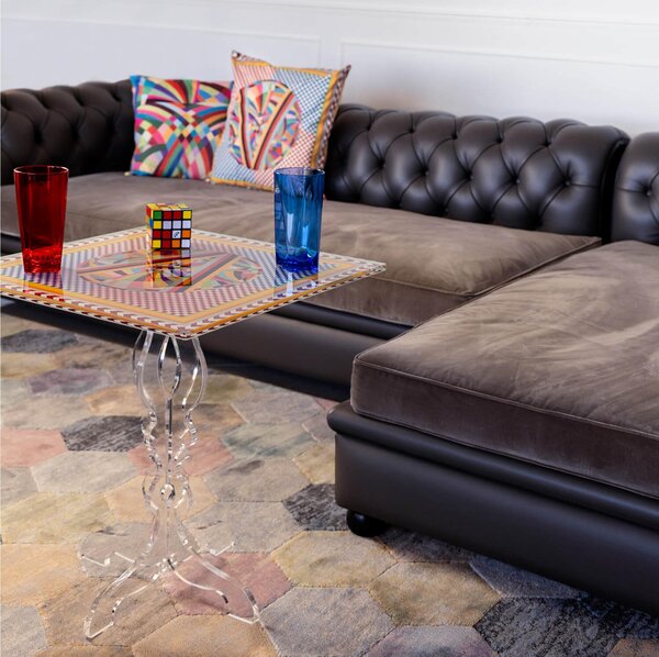 Tavolinetto Quadrato FOULARD DECOR diametro 50x50xh55 cm spessore 12 mm in plexiglass spessore 12 mm multicolor