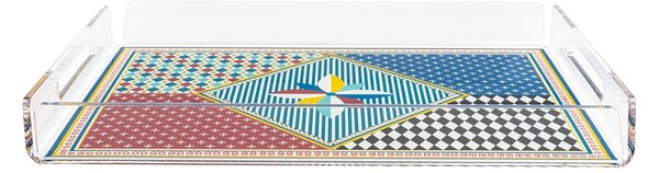 Vassoio Rettangolare small in cristallo acrilico FOULARD DECOR dimensioni 32x22xh3,5 cm, (adatto x 6 Bicchieri o 4 tazzine con piattino) multicolor