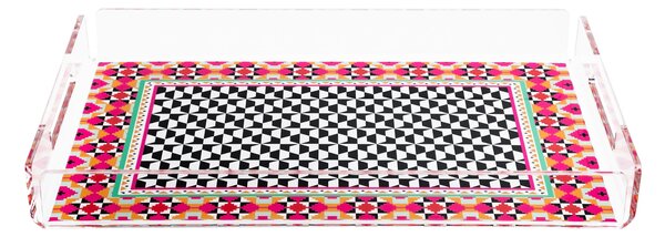Vassoio Rettangolare small in cristallo acrilico ETHNIC DECOR dimensioni 32x22xh3,5 cm, (adatto x 6 Bicchieri o 4 tazzine con piattino) multicolor