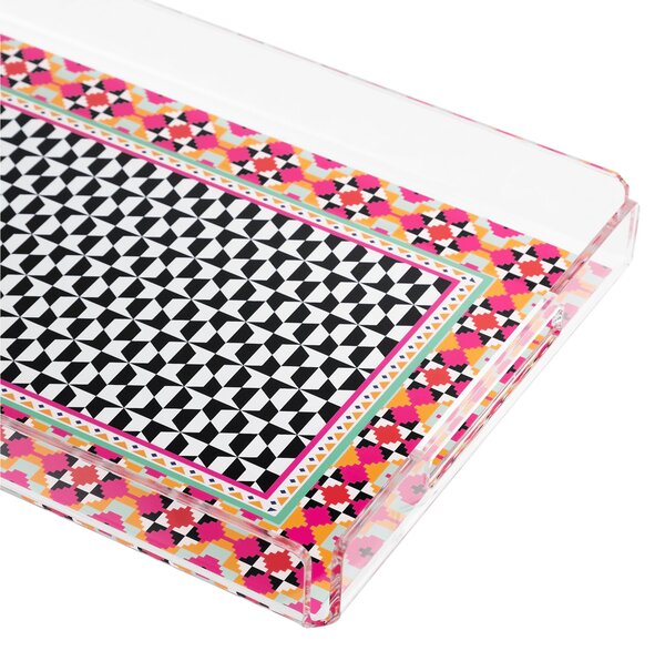 Vassoio Rettangolare small in cristallo acrilico ETHNIC DECOR dimensioni 32x22xh3,5 cm, (adatto x 6 Bicchieri o 4 tazzine con piattino) multicolor