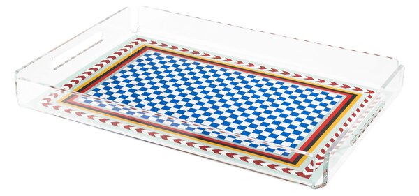 Vassoio Rettangolare small in cristallo acrilico RAINBOW DECOR dimensioni 32x22xh3,5 cm, (adatto x 6 Bicchieri o 4 tazzine con piattino) multicolor