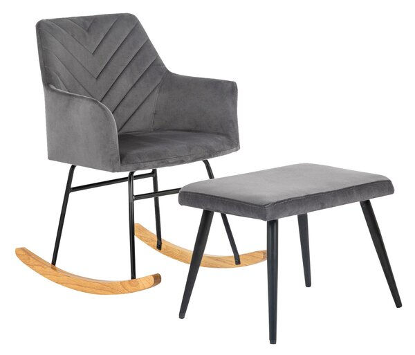 Poltroncina Dondolo con Poggiapiedi in Velluto, Poltrona con Poggiapiedi per Soggiorno o Camera, Sedia a Dondolo da Interno, Grigio | Aosom Italy