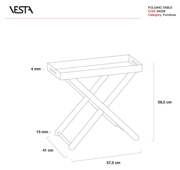 Pliant in cristallo acrilico pieghevole con vassoio in legno RAINBOW DECOR dimensioni 57,5x41xh59,5 cm - 15 mm spessore plexiglas trasparente