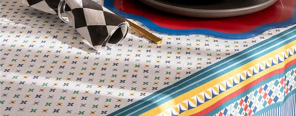 Tovaglia in cotone Stampato FOULARD DECOR 180x140 cm (Adatta x tavoli da 6-8 persone) cotone stampato con trattamento anti macchia e antigoccia