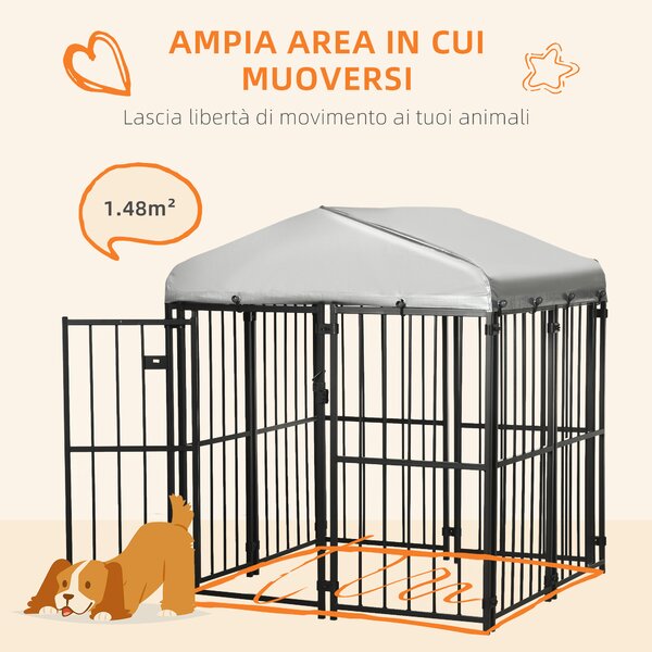 PawHut Kennel Recinto per Cani Taglia Piccola e Media, Galline e Anatre con Tettuccio, 122x122x138cm|Aosom