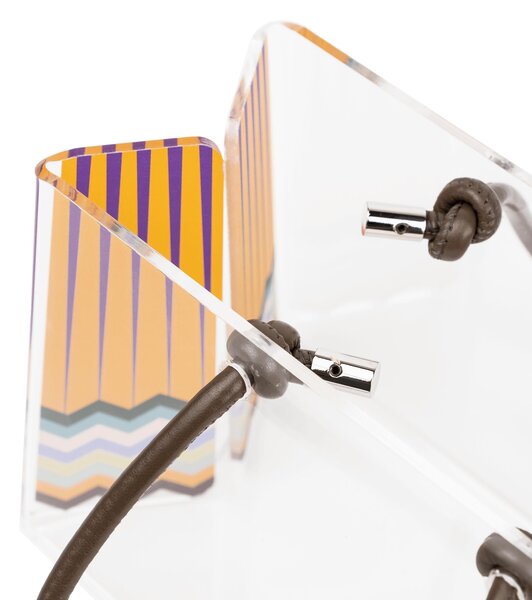 Portariviste, Shop Bag contenitore porta oggetti in plexiglas SMALL Decoro RAIMBOW 20x14x h12 cm colore multicolor manici ecopelle