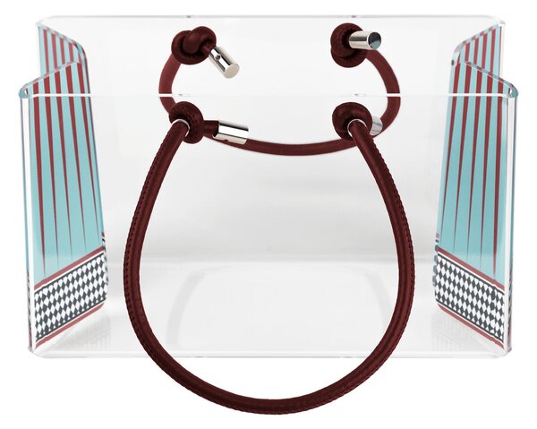 Portariviste, Shop Bag contenitore porta oggetti in plexiglas SMALL Decoro FOULARD 20x14x h 12 cm colore multicolor manici ecopelle
