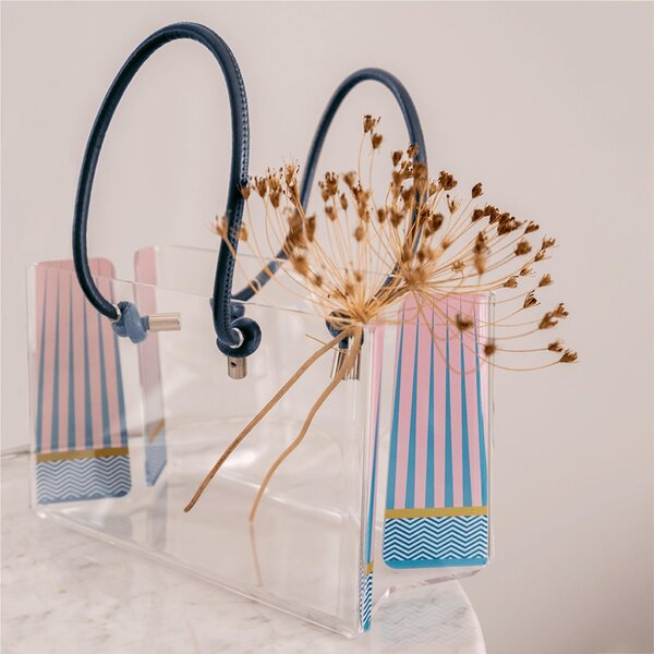 Portariviste, Shop Bag contenitore porta oggetti in plexiglas SMALL Decoro MODERN 20x14x h12 cm colore multicolor manici ecopelle