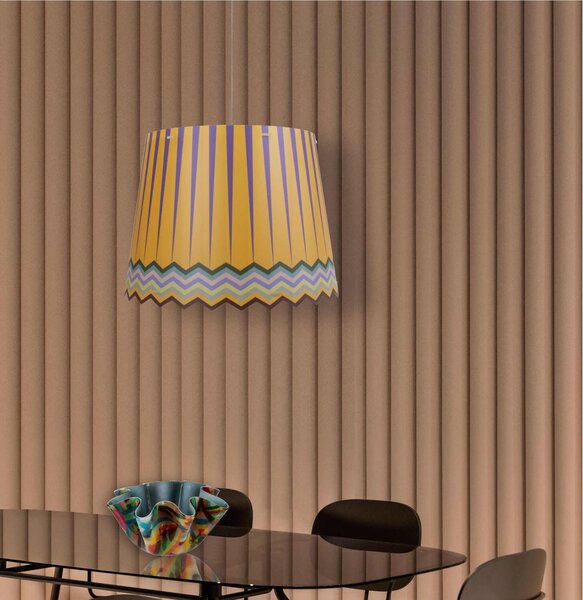 Lampada a sospensione con cappello in polipropilene stampato BRIGHELLA diametro 48x h36 cm interno prismatico decoro RAINBOW