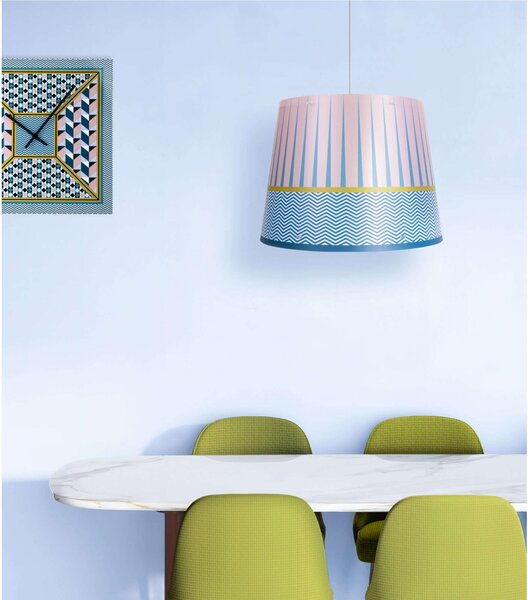Lampada a sospensione con cappello in polipropilene stampato BRIGHELLA diametro 48x h36 cm interno prismatico decoro MODERN