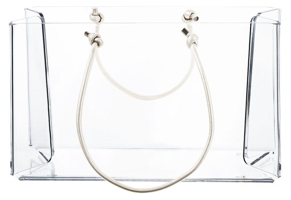 Portariviste, Shop Bag contenitore porta oggetti in plexiglas Decoro Trasparente 37x54x h37 cm colore Trasparente manici ecopelle