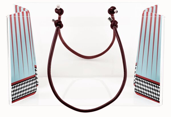 Portariviste, Shop Bag contenitore porta oggetti in plexiglas Decoro FOULARD 37x54x h37 cm colore multicolor manici ecopelle